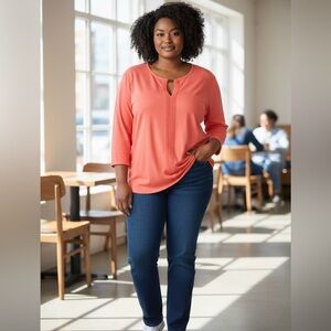 Jones NY coral top with peekaboo on neck size XXL